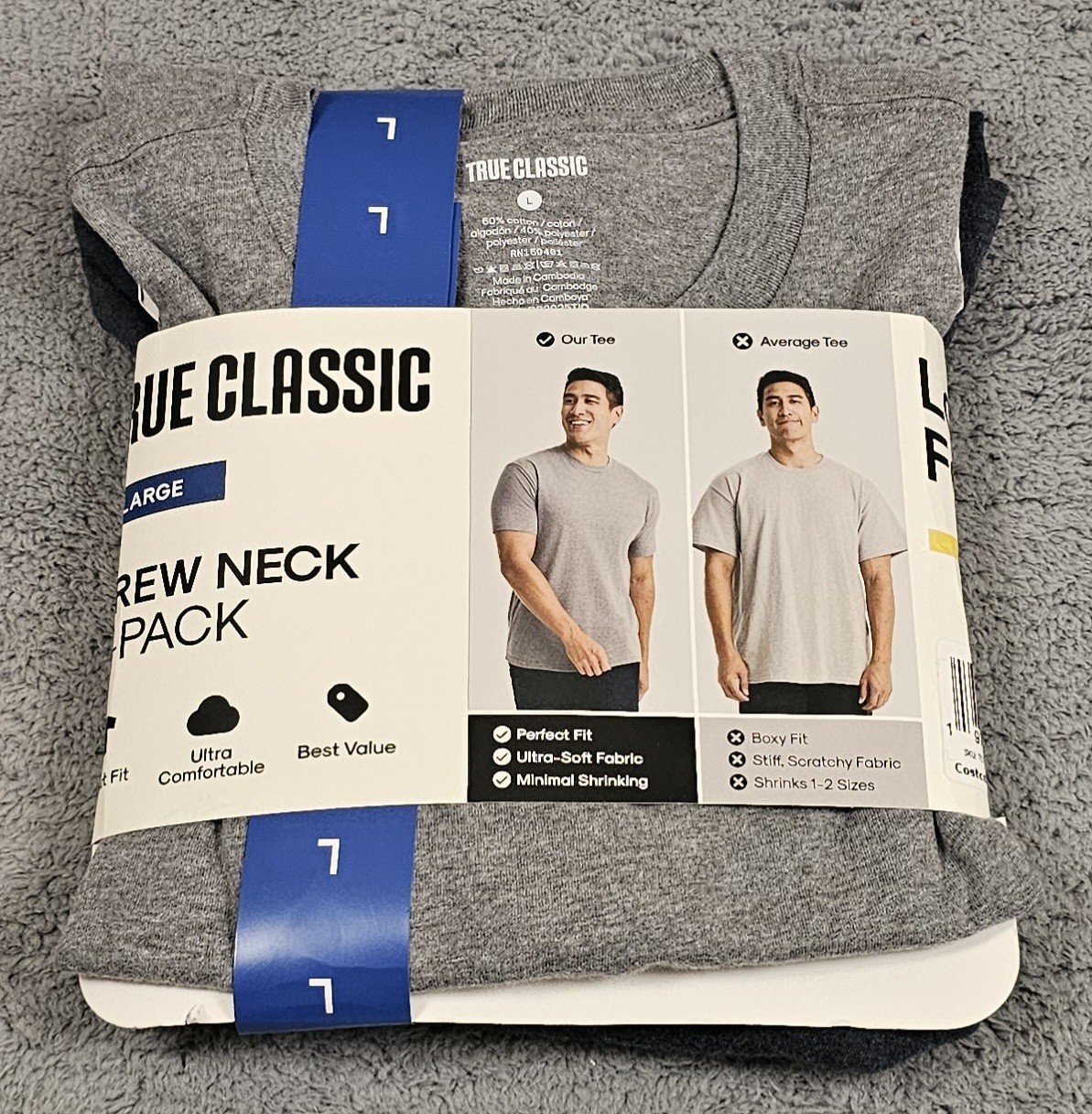 True Classic Men's 2-Pack Crew Neck Tee Shirts 1 Gray 1 Navy Size Large gallery