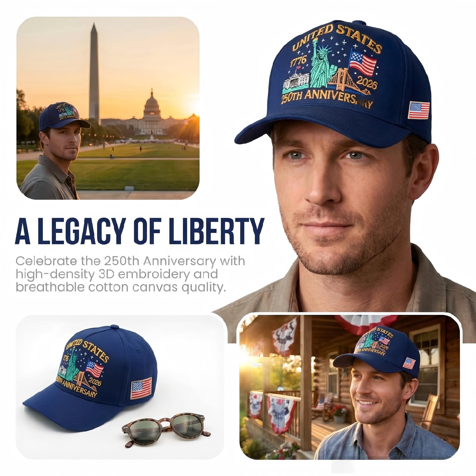 250th Anniversary USA Hat, Adjustable Embroidered Patriotic Retro Washed Base... gallery