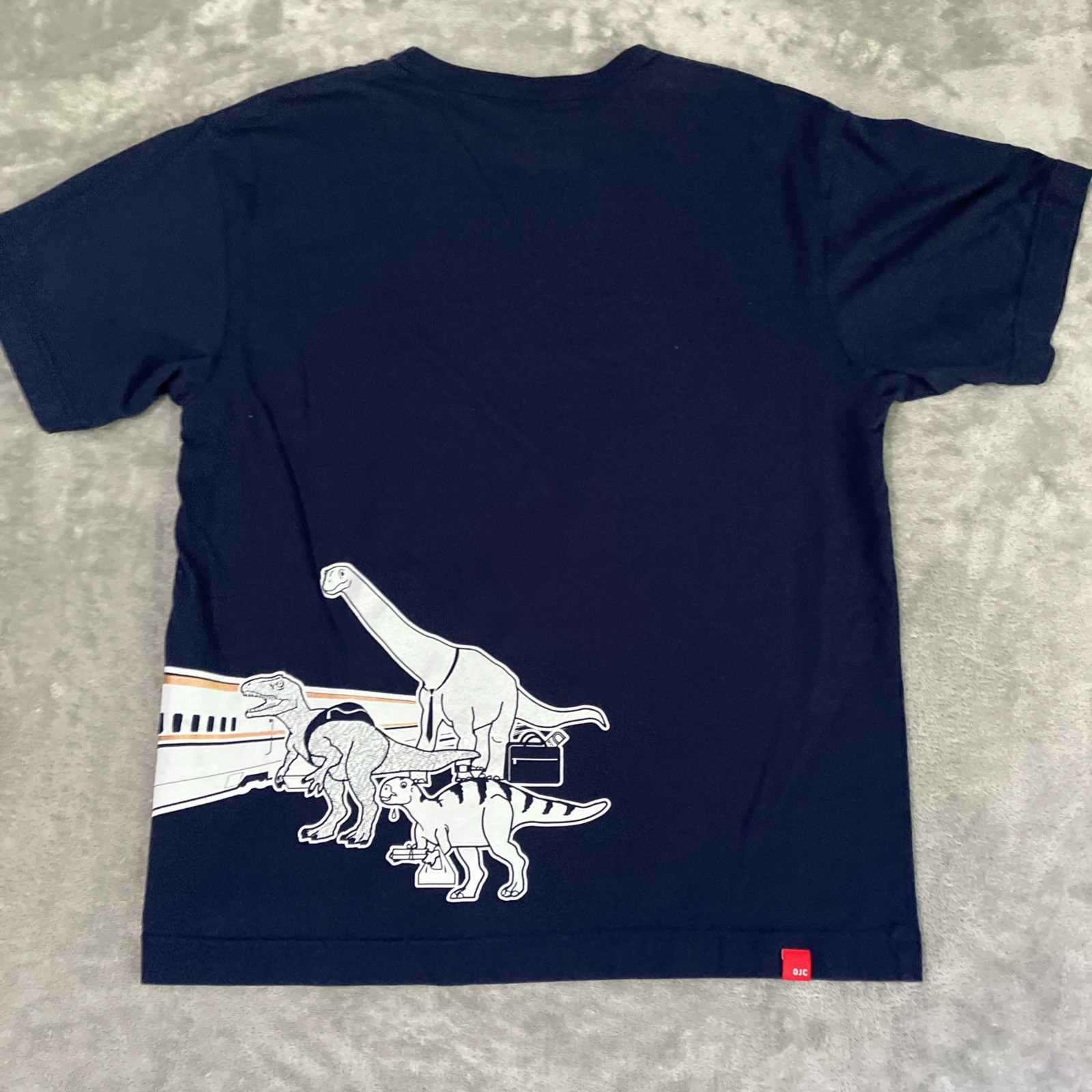 Ojico Japanese T-Shirt Bullet Train & Dinosaurs Blue Large Short Sleeve gallery