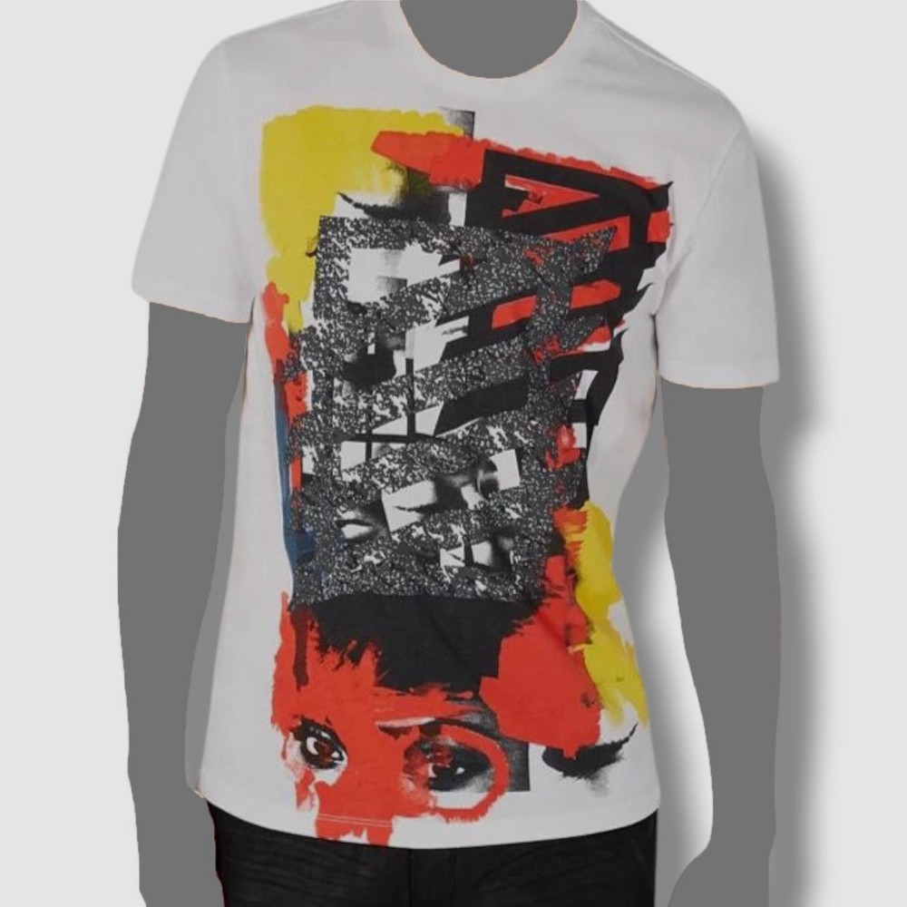 INC International Concepts Men White Graphic Tee Crew-Neck T Shirt Size XXL