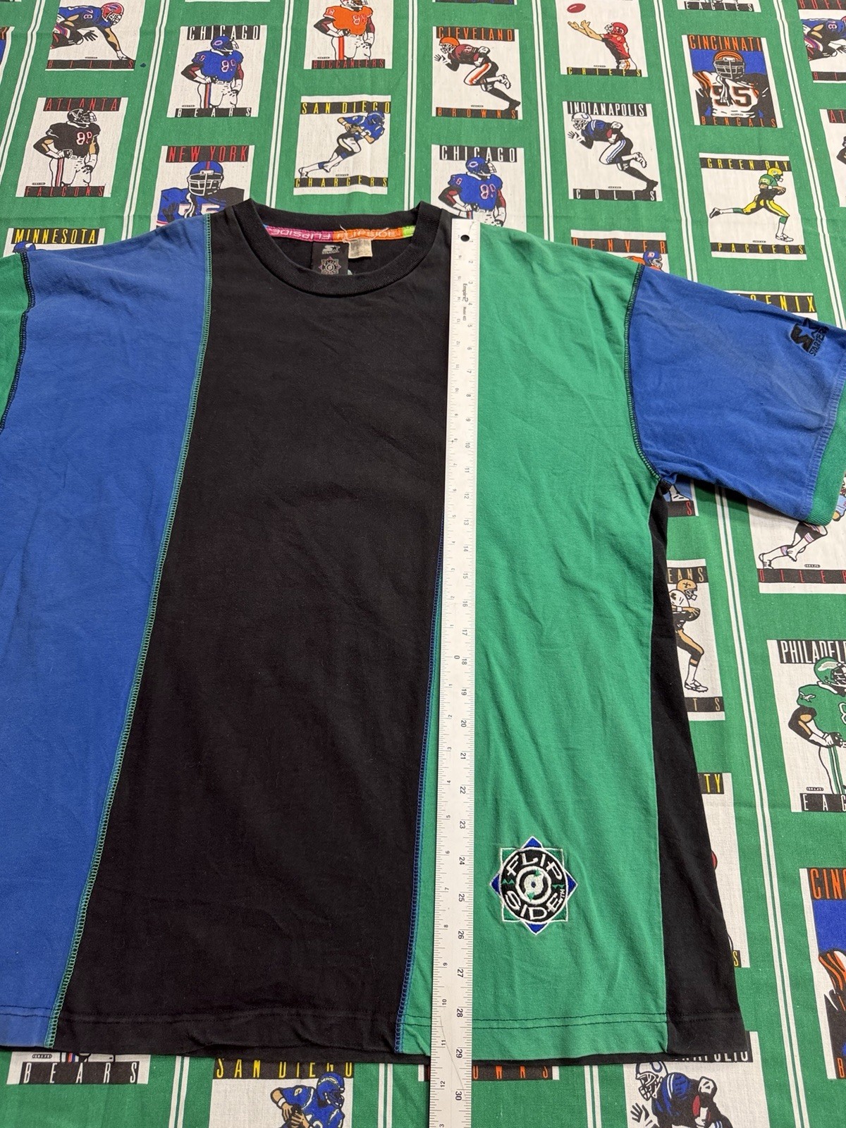 90s Starter Flip Side Colorblock Black Blue Green XL Crew Neck Logo T-Shirt gallery