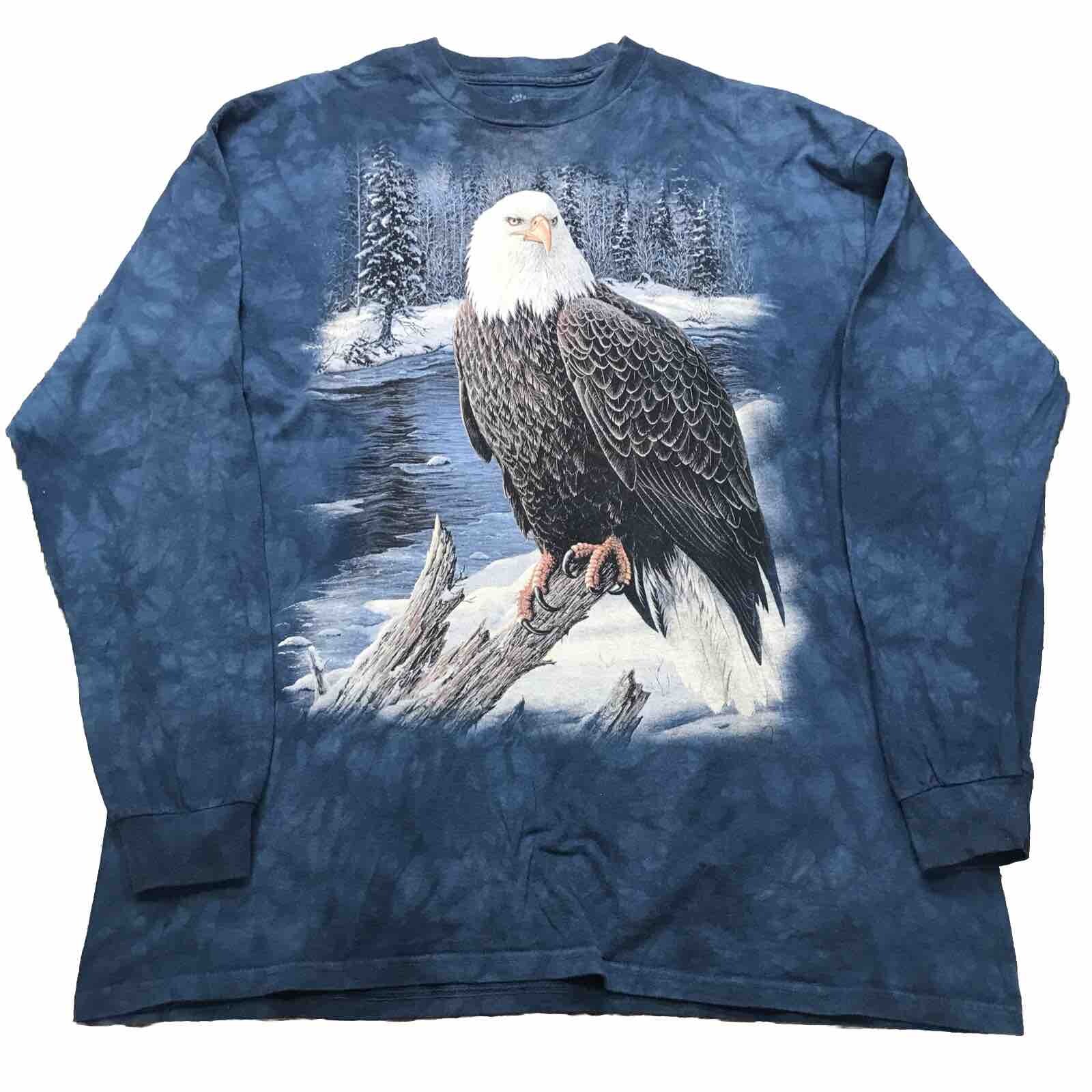 The Mountain Long Sleeve Shirt XL Eagle Winter Scene Blue Graphic Tie Dye Rare