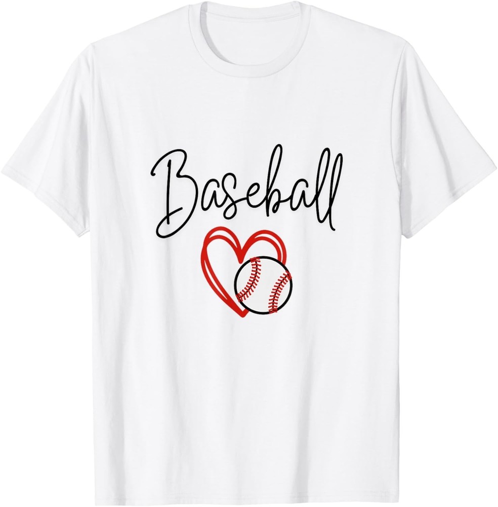 Baseball Mom Heart Design – Cute Sports Mom Graphic T-Shirt S-3XL