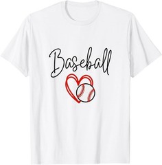 Baseball Mom Heart Design – Cute Sports Mom Graphic T-Shirt S-3XL