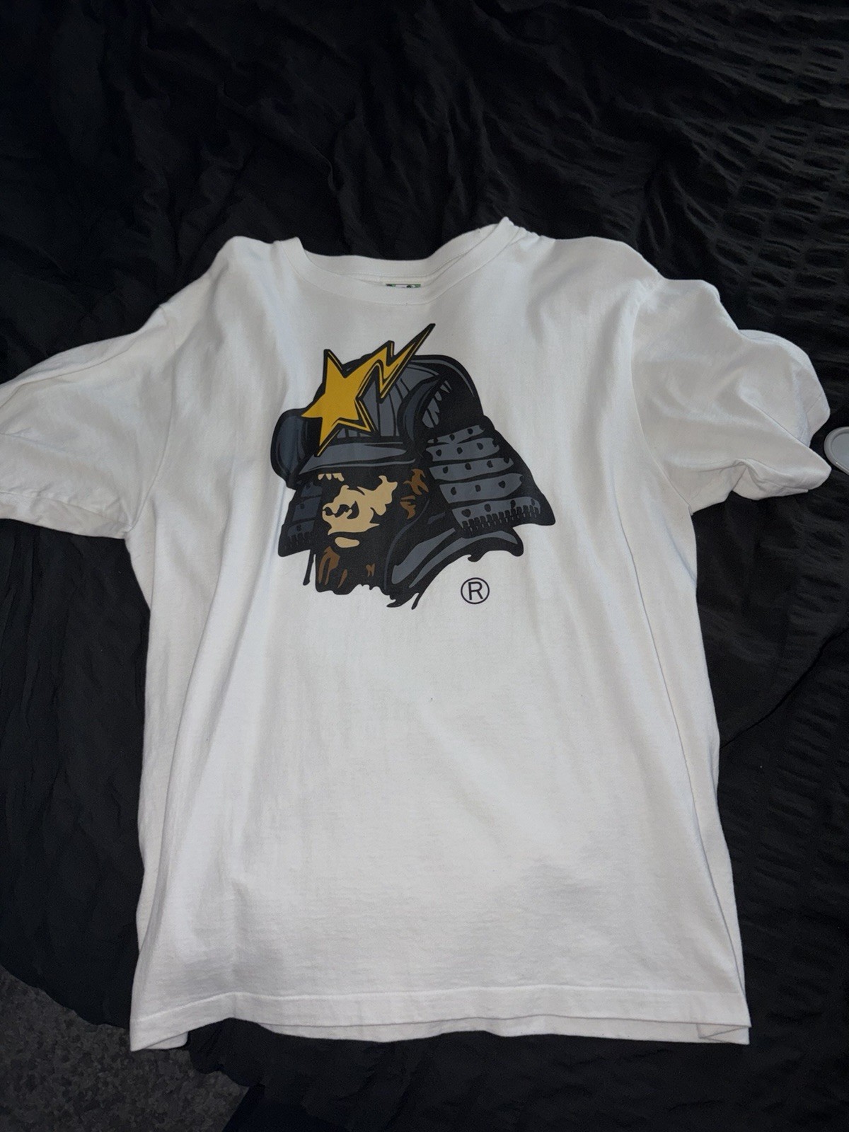 A Bathing Ape Men’s L White Graphic Print Logo T-Shirt Crew Neck Short Sleeve gallery