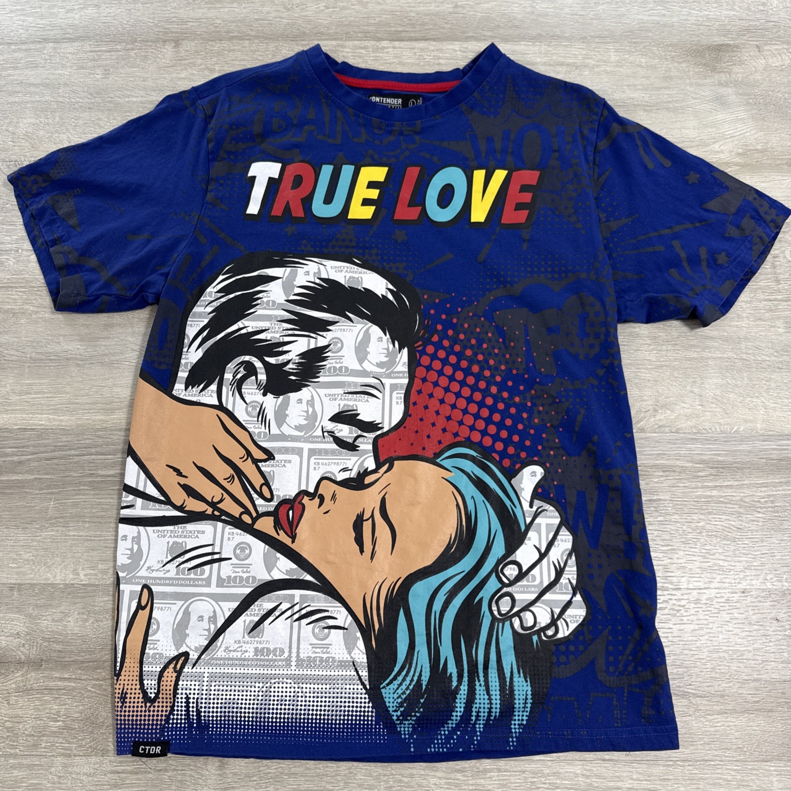 Contender True Love Shirt Blue Pop Art Money Print Tee Men’s Large gallery