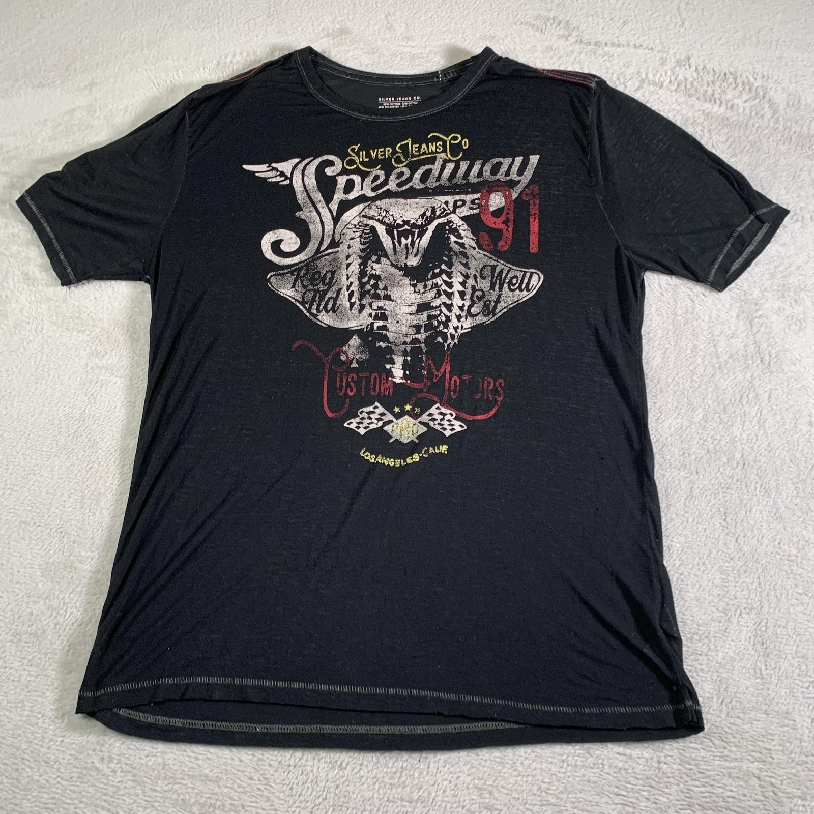 Silver Jeans Co Shirt Mens Large Black Speedway Cobra Motorcycle Graphic Tee