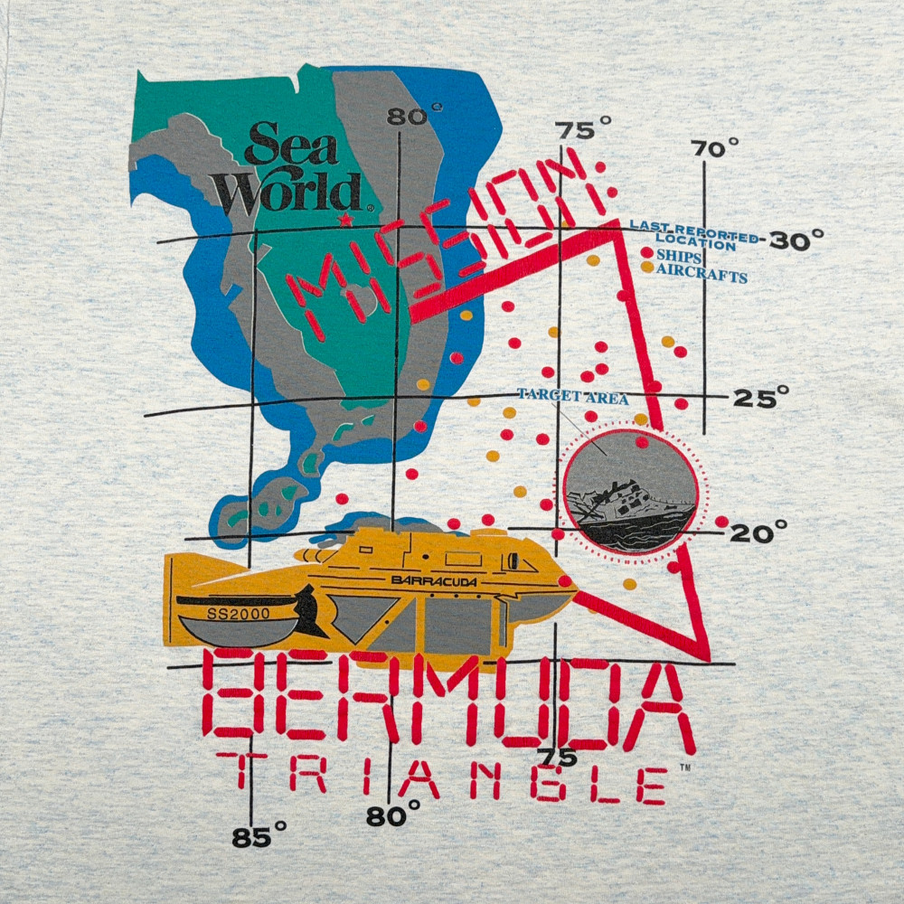 Vintage Sea World Shirt Adult MEDIUM White Bermuda Triangle Mission Boat USA 90s gallery