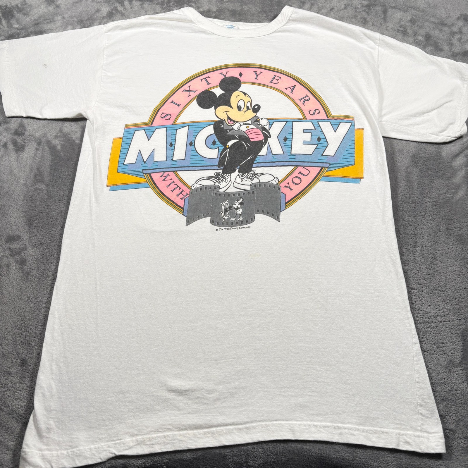 Vintage 90s T-Shirt Mens OSFA Disney Mickey Mouse Sixty Years With You Crew Neck