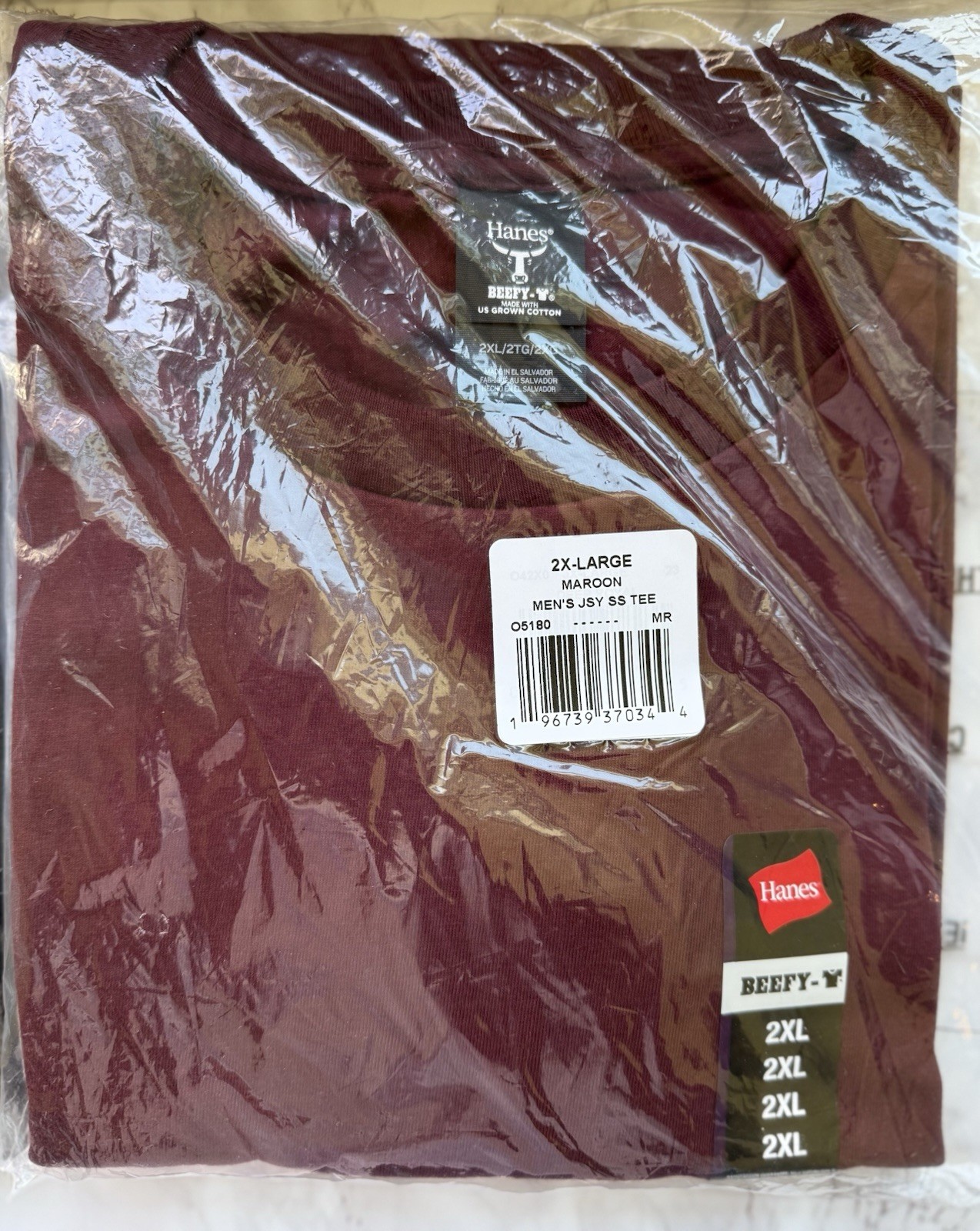 Set Of 2 Hanes Beefy-T Cotton Crew Neck T-Shirt 5180 Maroon & Green Size 2XL NEW gallery