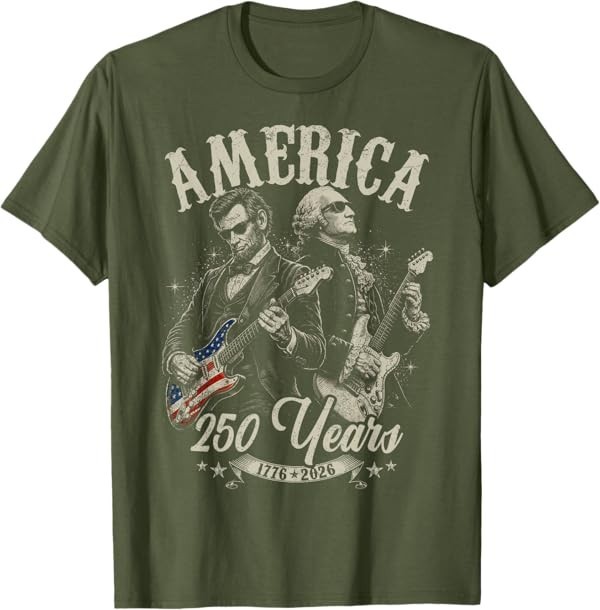 George Washington Lincoln Playing Guitar Abe Lincoln 250th T-Shirt gallery