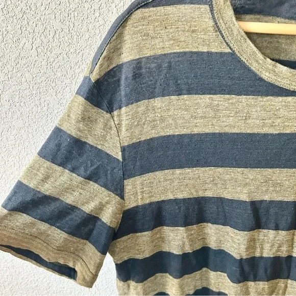 Officine Générale Cotton Linen Blend Striped T Shirt Size Medium Blue Green gallery