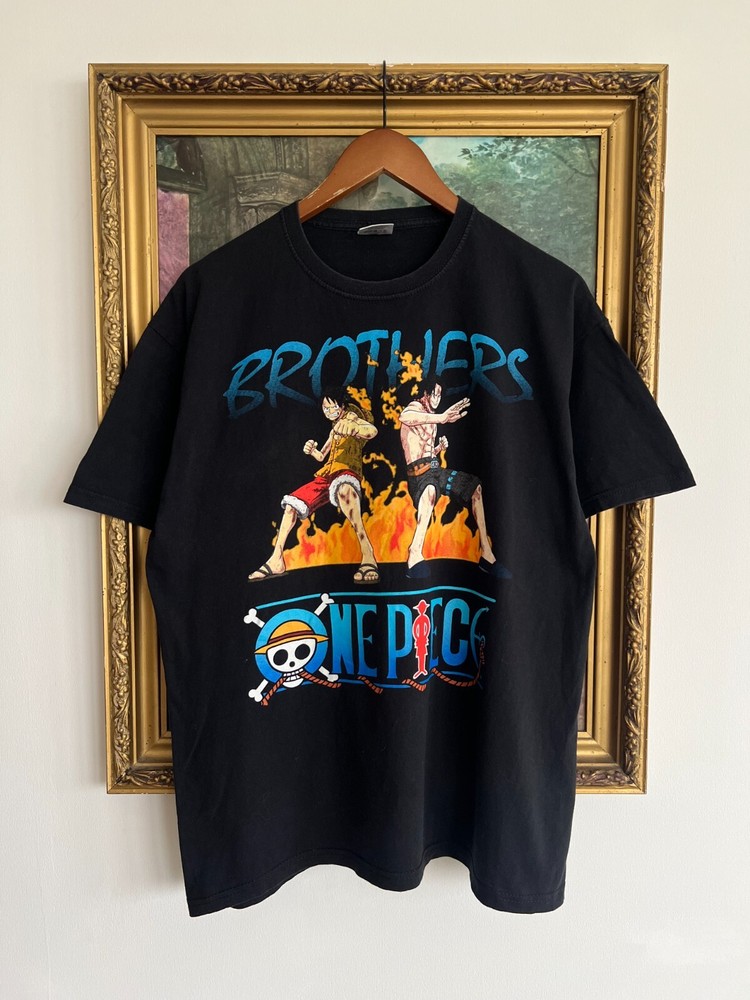 Vintage 2000s One Piece Monkey D Luffy Ace Portgas D Anime Black T-shirt