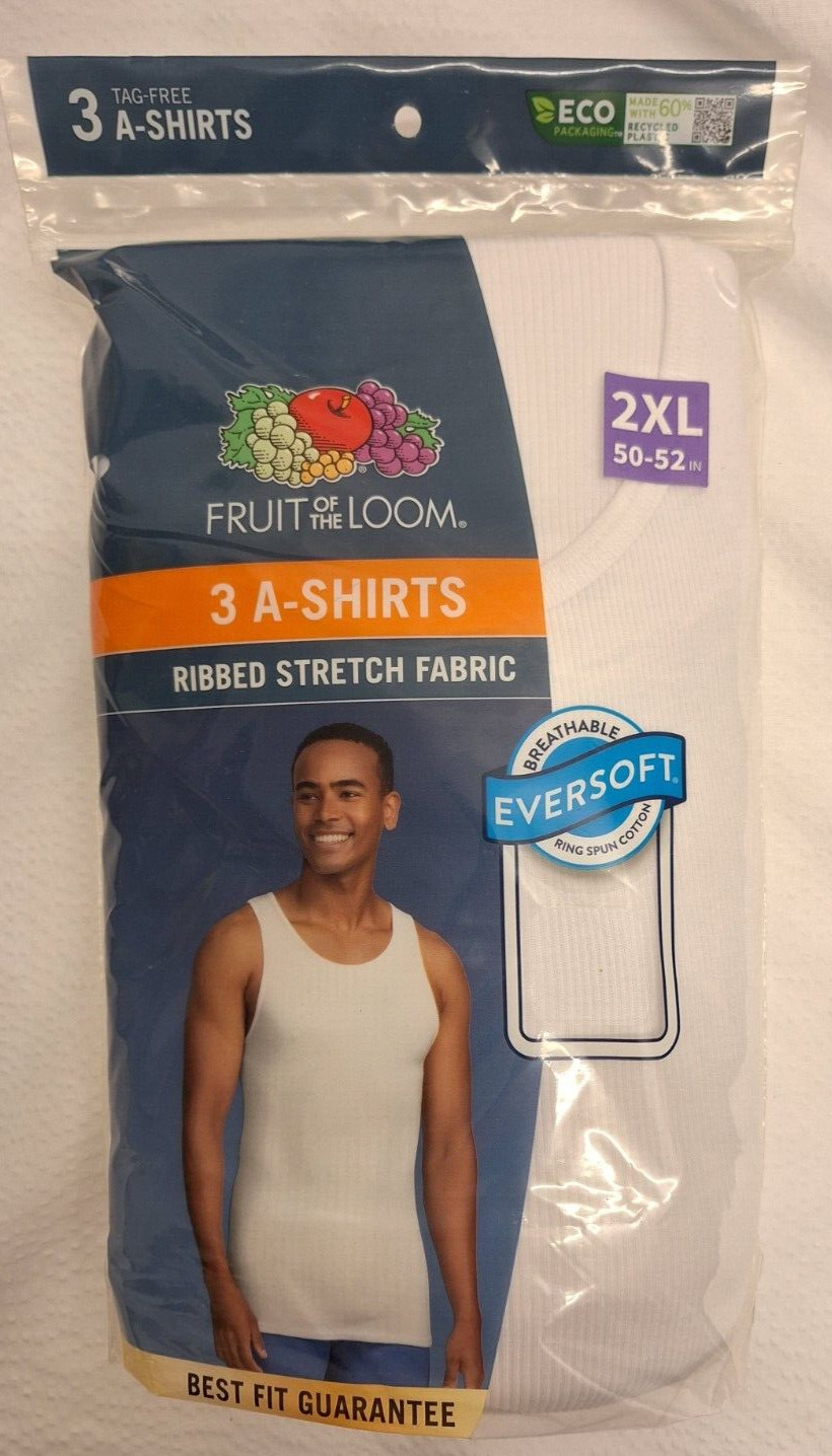 Fruit of the Loom Men's 3 pack A-Shirts Size 2XL 50-52in Ribbed Stretch Fabric gallery