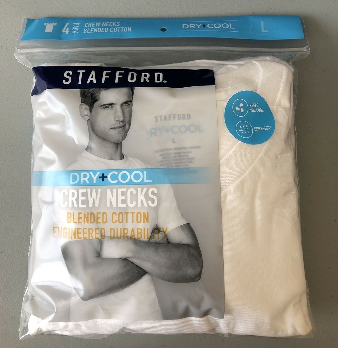 Stafford 4-Pack Men's Dry+Cool Blended Cotton Crew-Neck T-Shirts White gallery
