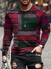 Mens Plaid/Rectangle Pattern Long Sleeve Tshirt/also plus Sizes