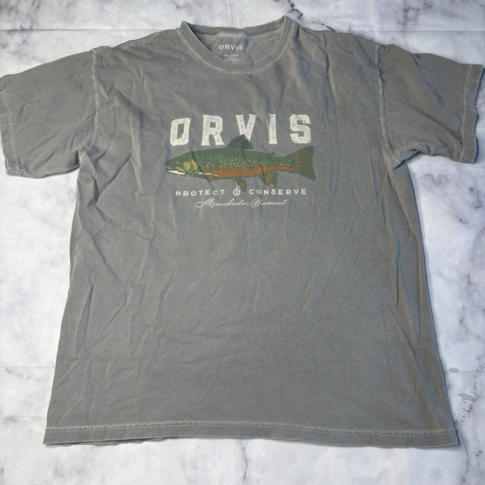 Orvis Protect Conserve Tee T Shirt Men’s Size Large Gray Fish S/S L83