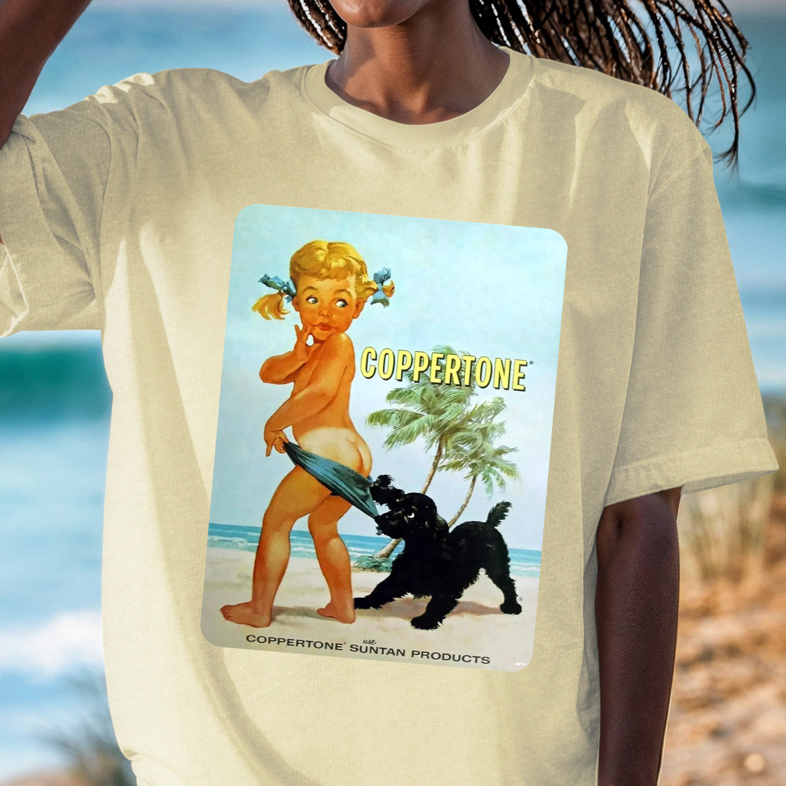 Coppertone Girl Dog T-Shirt | Vintage Beach Advertisement Tee, Vintage Beach Tee gallery