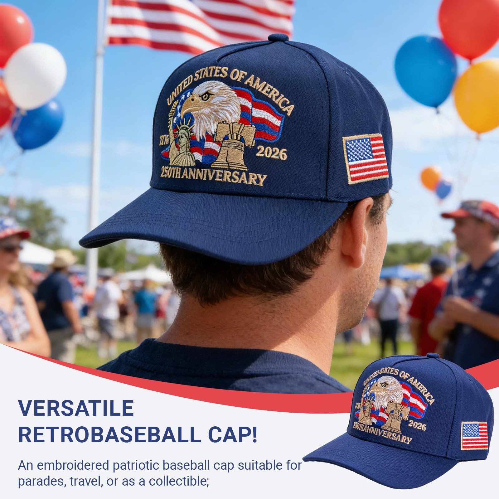 250 Anniversary USA Hat - Retro Embroidered 250th Anniversary Patriotic Adjus... gallery