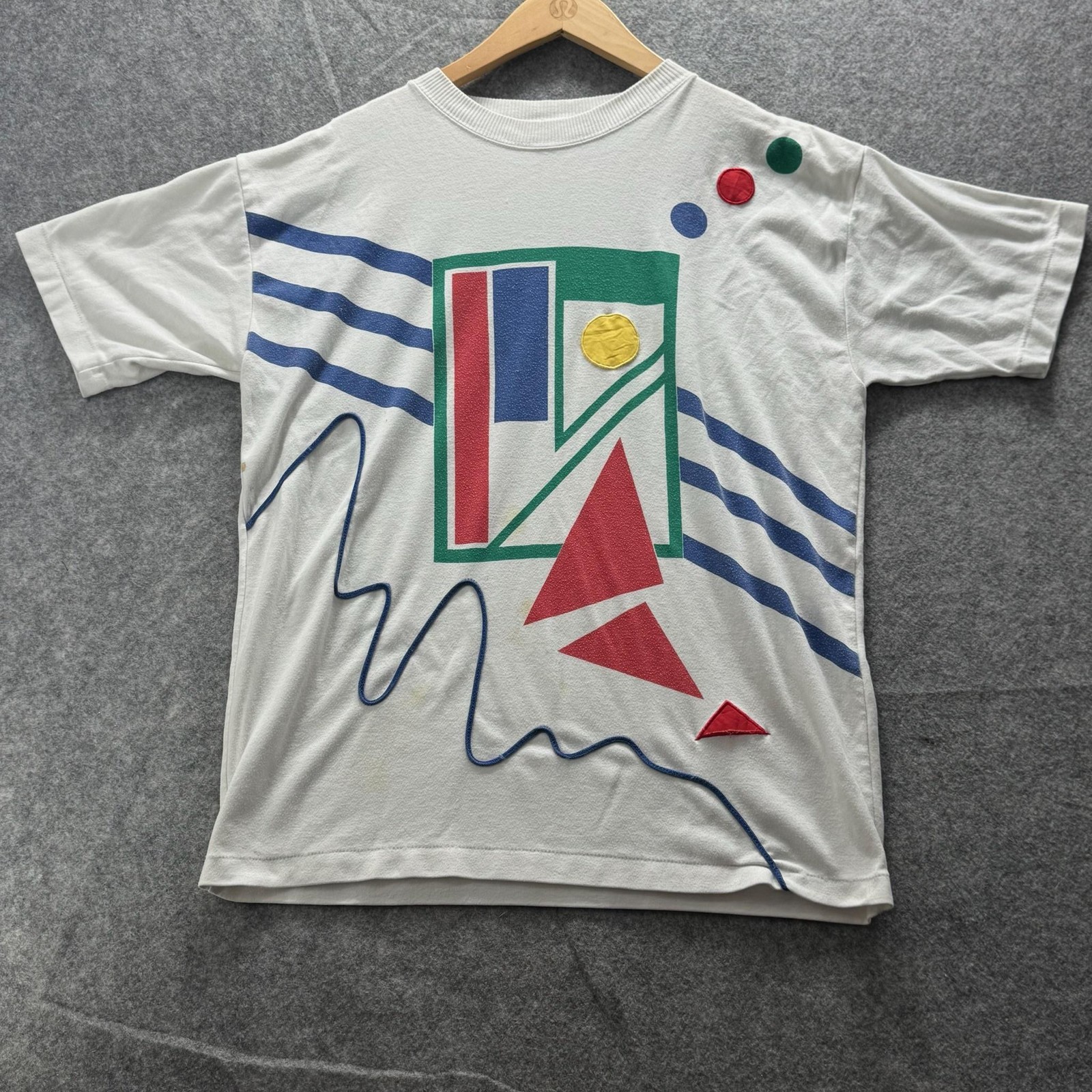 Vintage SS Abstract Geometric Shirt Mens L White Colorblock Graphic Tee Crewneck gallery