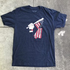 Routine Men Large Short Sleeve Shirt Blue Baseball Bat American Flag
