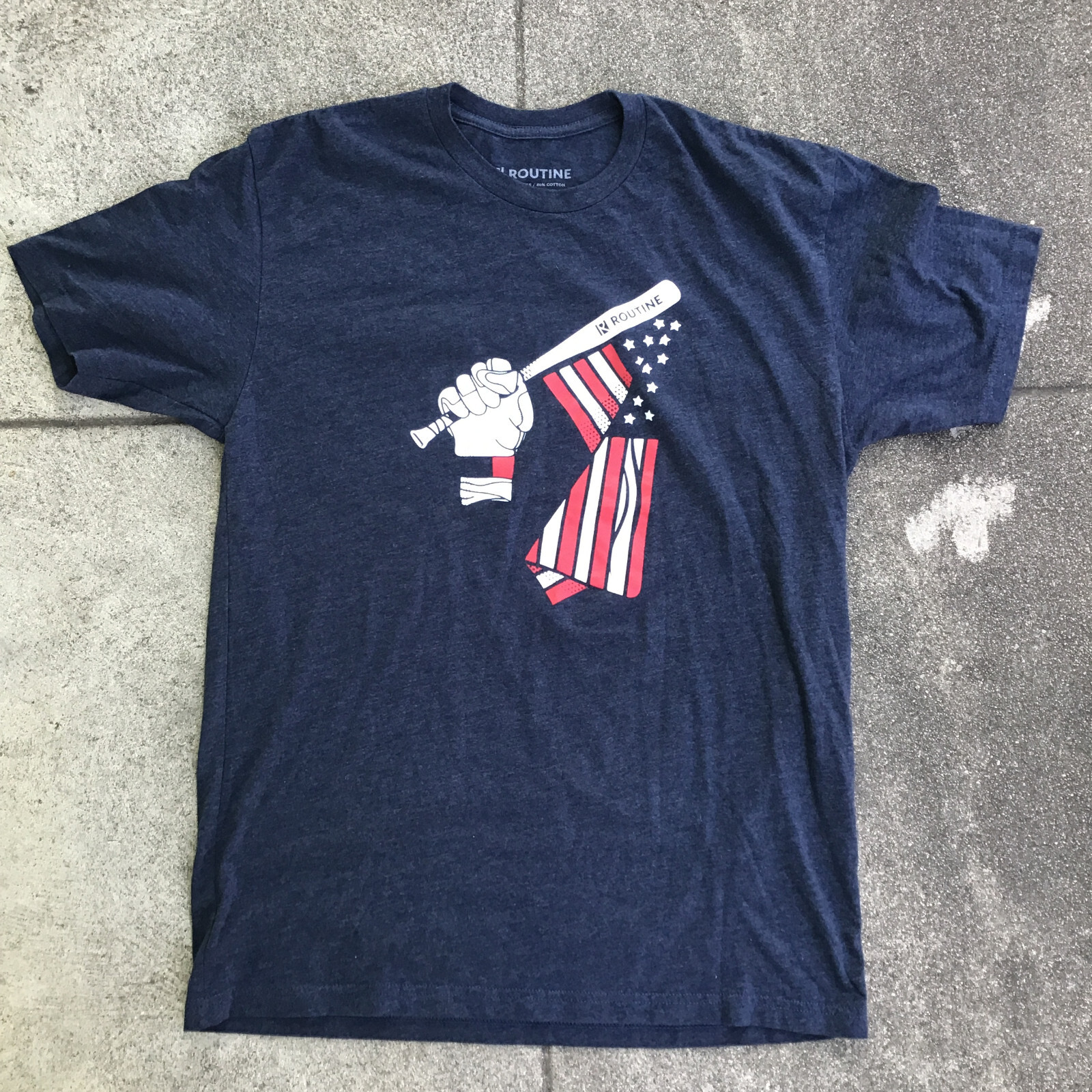 Routine Men Large Short Sleeve Shirt Blue Baseball Bat American Flag gallery