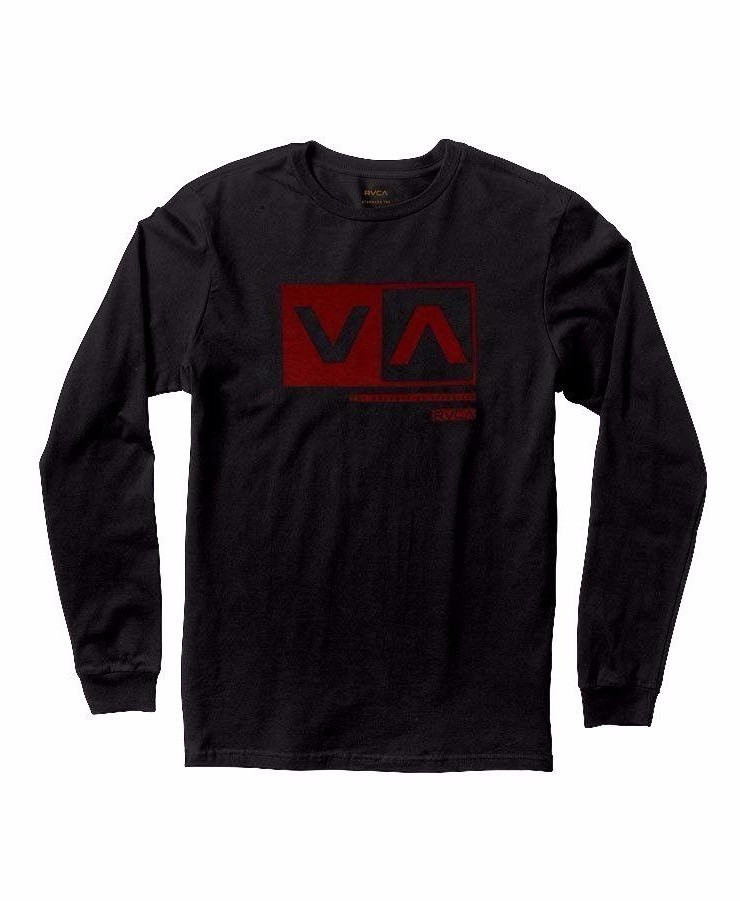 RVCA CUT OUT BOX Black Red Distressed Screenprint L/S Standard Fit Men’s T-Shirt