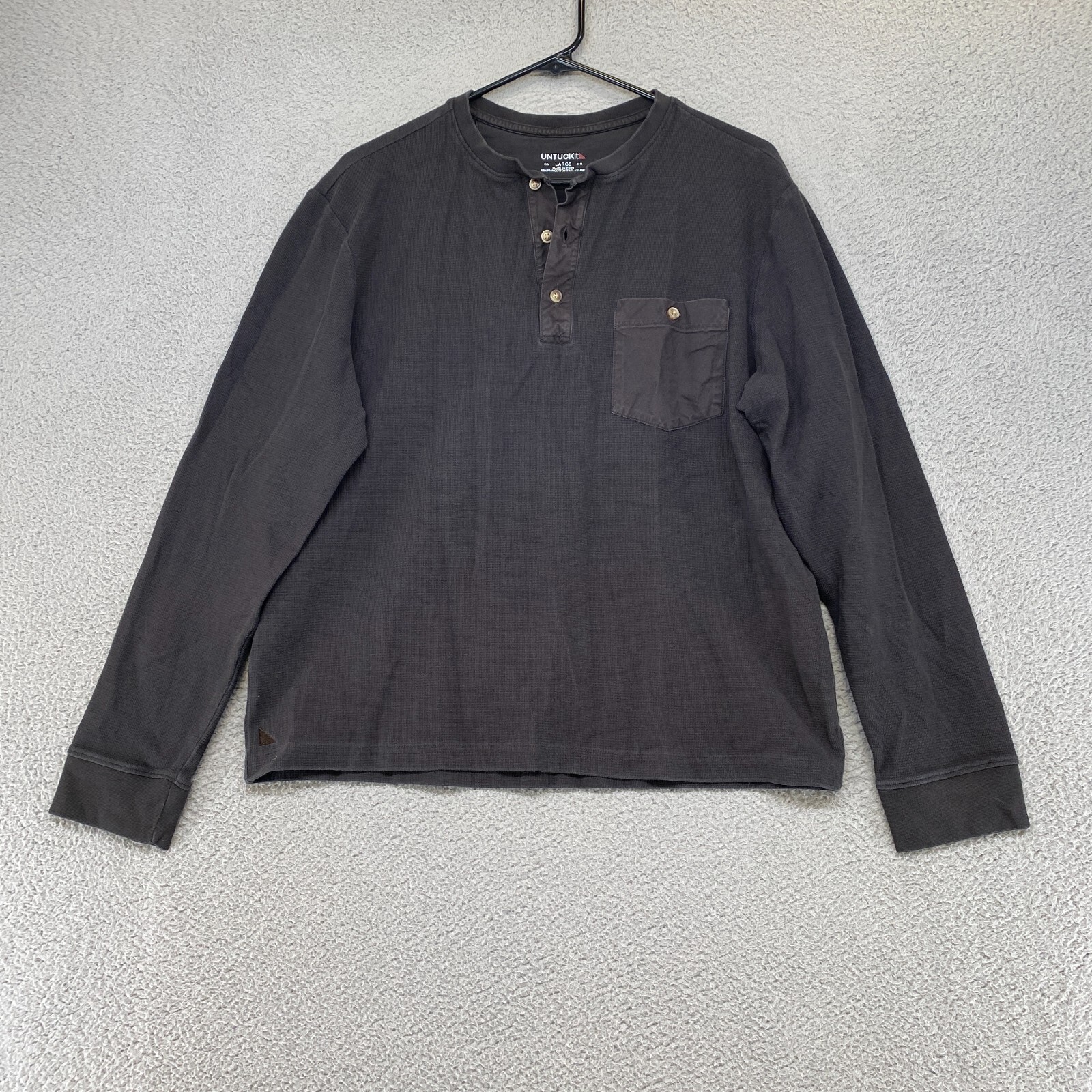 Untuckit Shirt Mens Large Henley Waffle Thermal Gray Pullover Long Sleeve Lumel gallery