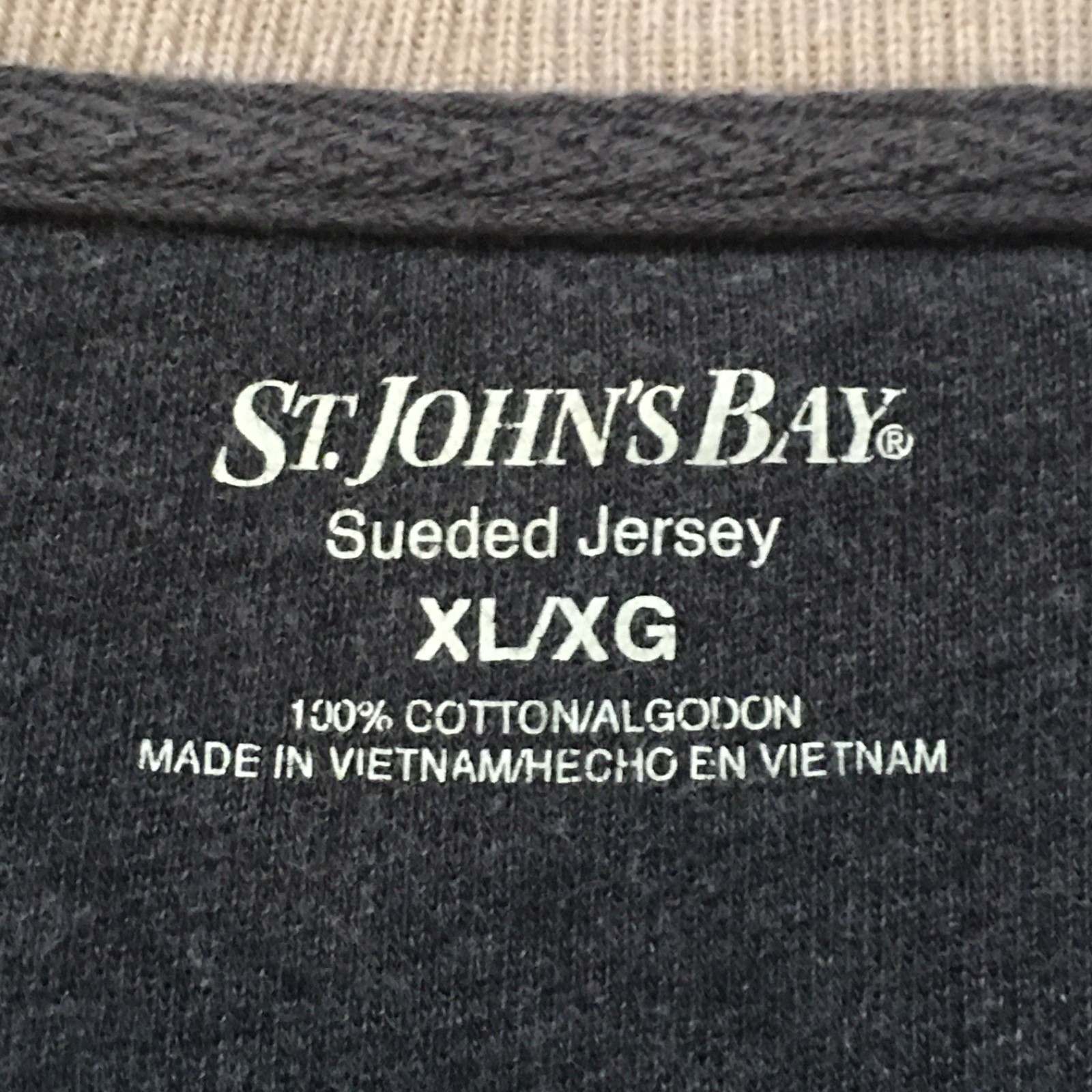 St. John's Bay Men XL Long Sleeve Henley Beige Heather Preppy Sueded Jersey Knit gallery