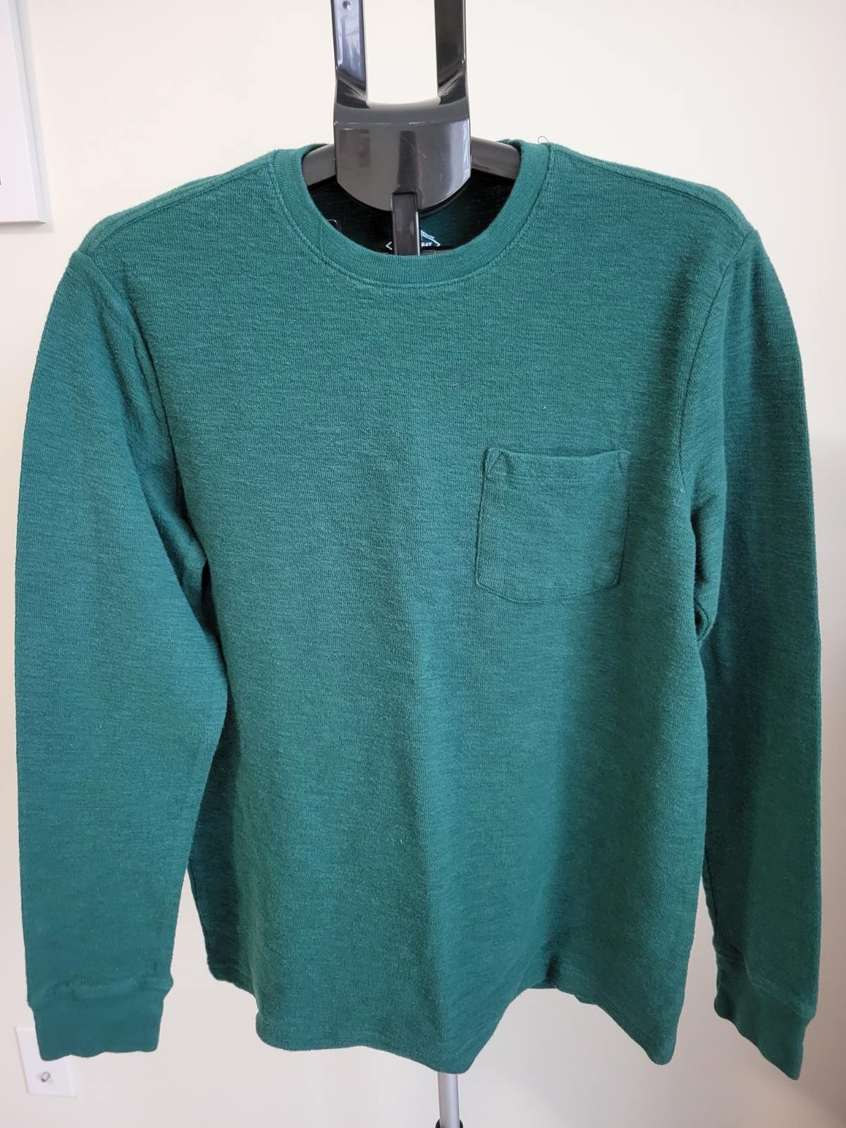 St. John's Bay Men's Medium Teal Green Long Sleeve Cotton Blend Pocket T-Shirt M gallery