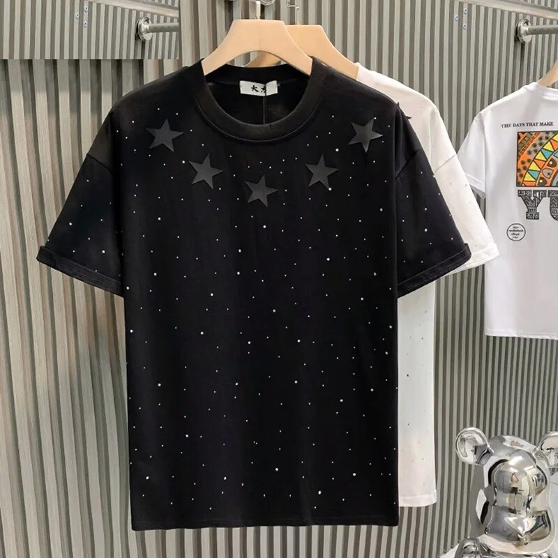 Fashion Trend Stars Rhinestone Diamond Summer Short Sleeve Luxury Men T-Shirt gallery