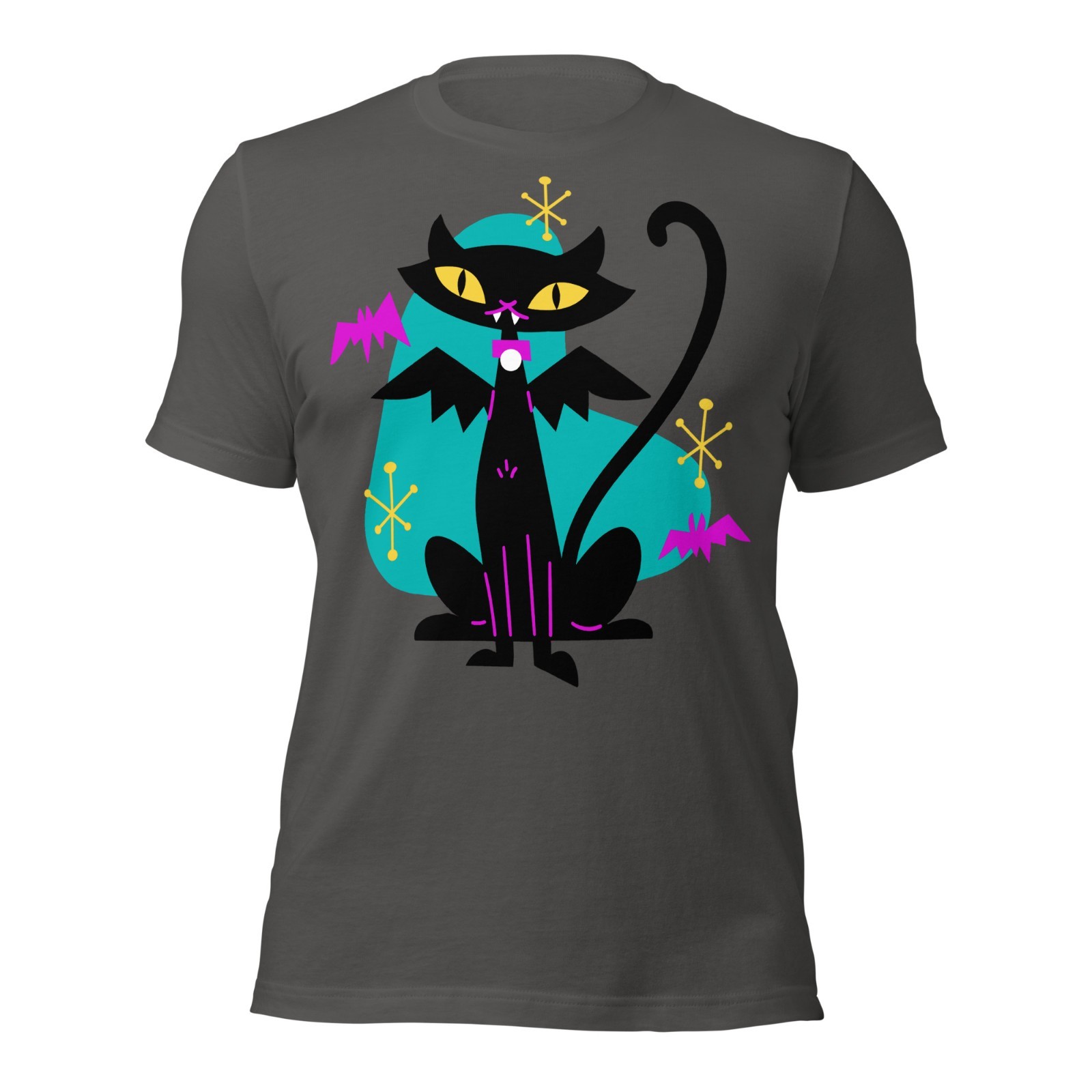 Vampire Black Cat w/ Bat Wings Unisex T-Shirt Retro Atomic Age Mid Century Cool gallery