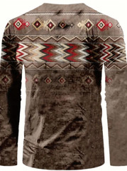 Ethnic Style Gradient Pattern Stylish Long Sleeve Henley Tee String Clothing