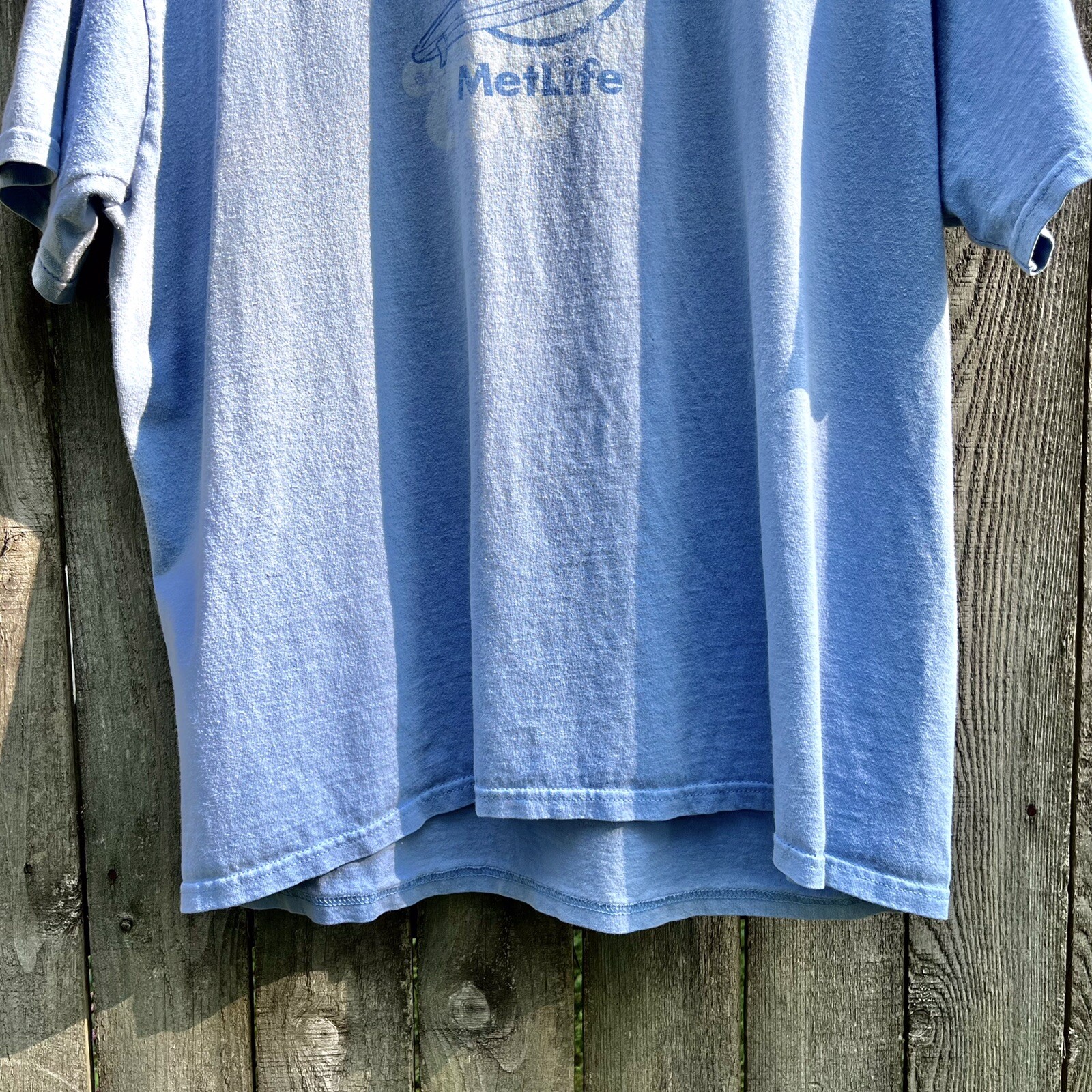 Snoopy Surfing T-Shirt VTG Met Life Insurance Advertising Peanuts XL Light Blue gallery