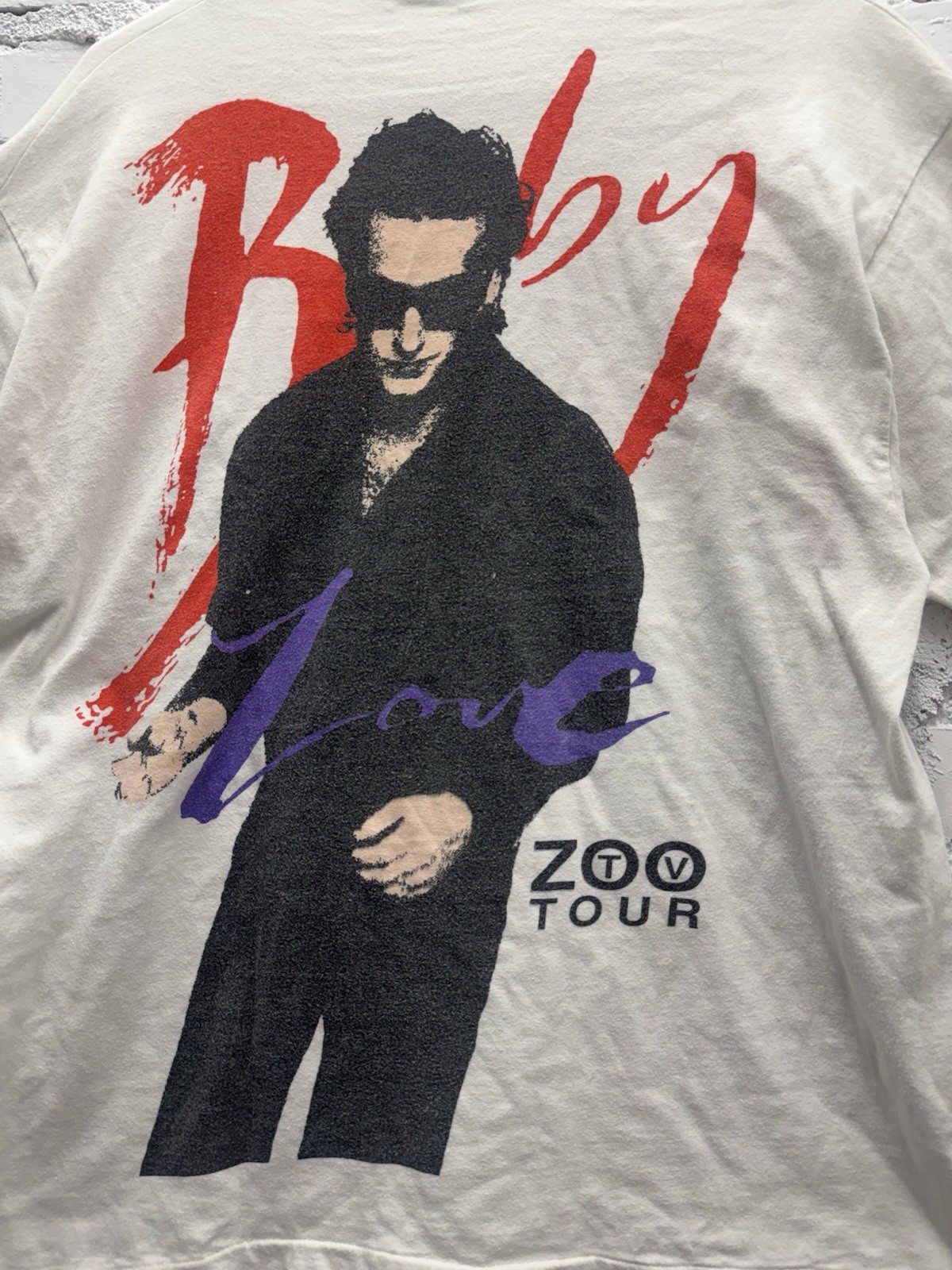 VTG U2 Achtung 1991 Baby Zoo TV Tour White Band Concert Tee AOP T-Shirt M/L USA gallery