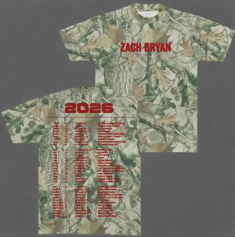 Zach Bryan Tour 2026 With Heaven On Top Merch Camo