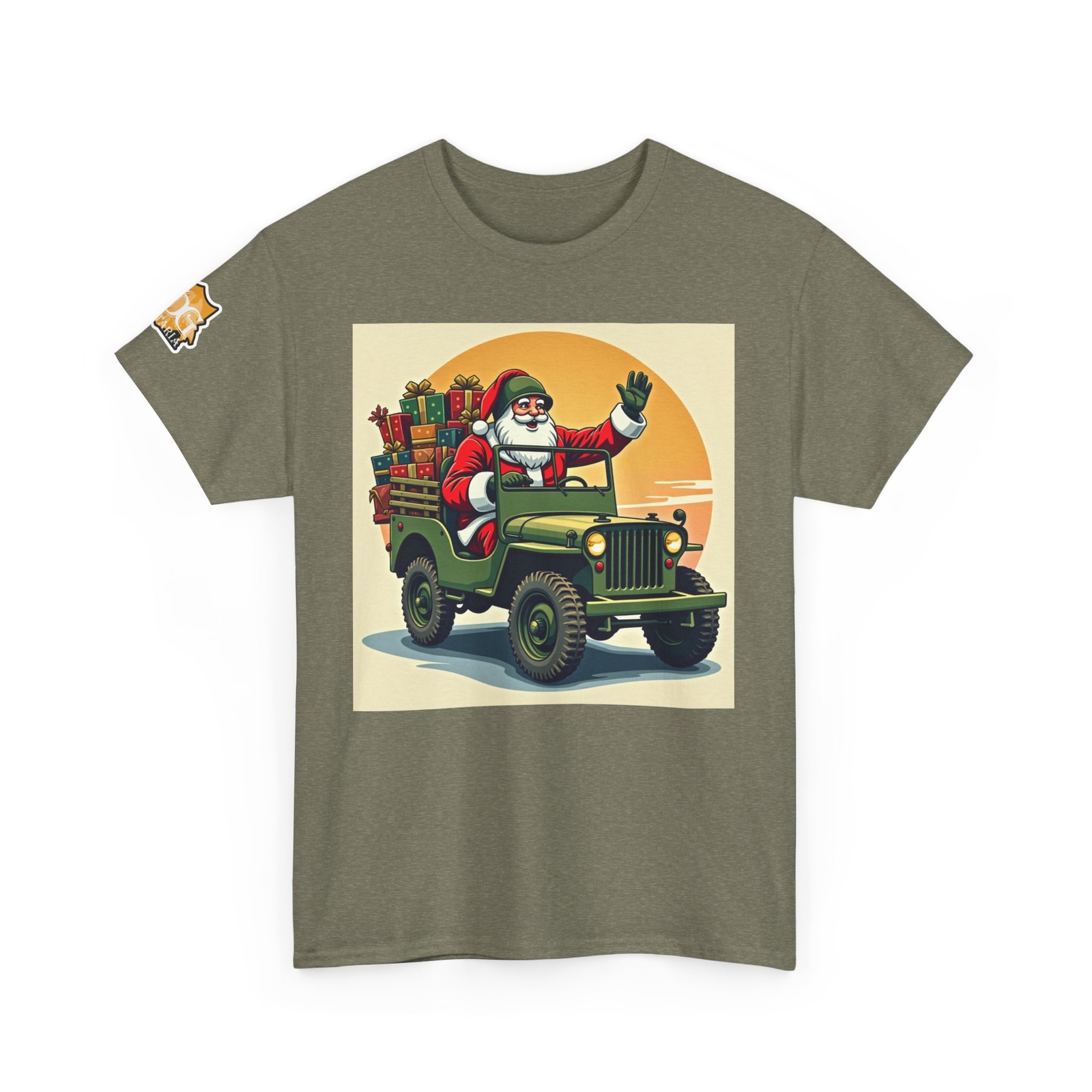 Militaria Christmas Santa WW2 Jeep Military Holiday Unisex Heavy Cotton Tee gallery