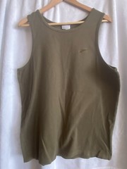 Men’s Speedo textured 80/20 olive tank top size L stitched emlblem
