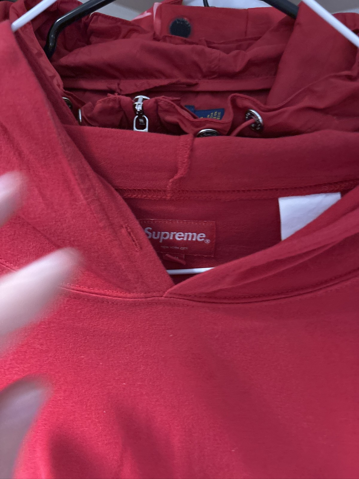 Supreme Layered Hooded LS Shirt Jersey Hoodie Red exclusive XXL gallery