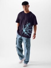 Men Anime Oversized Graphic Goku Printed Drop Shoulder Sleeves Cotton T-shirt