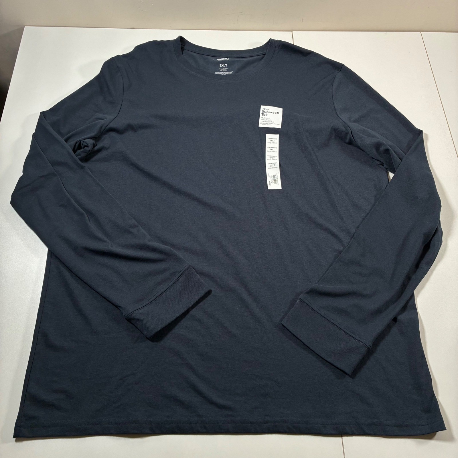 NEW Sonoma Long Sleeve Tee Mens 3XLT Tall Blue Supersoft Crewneck Cotton Blend gallery
