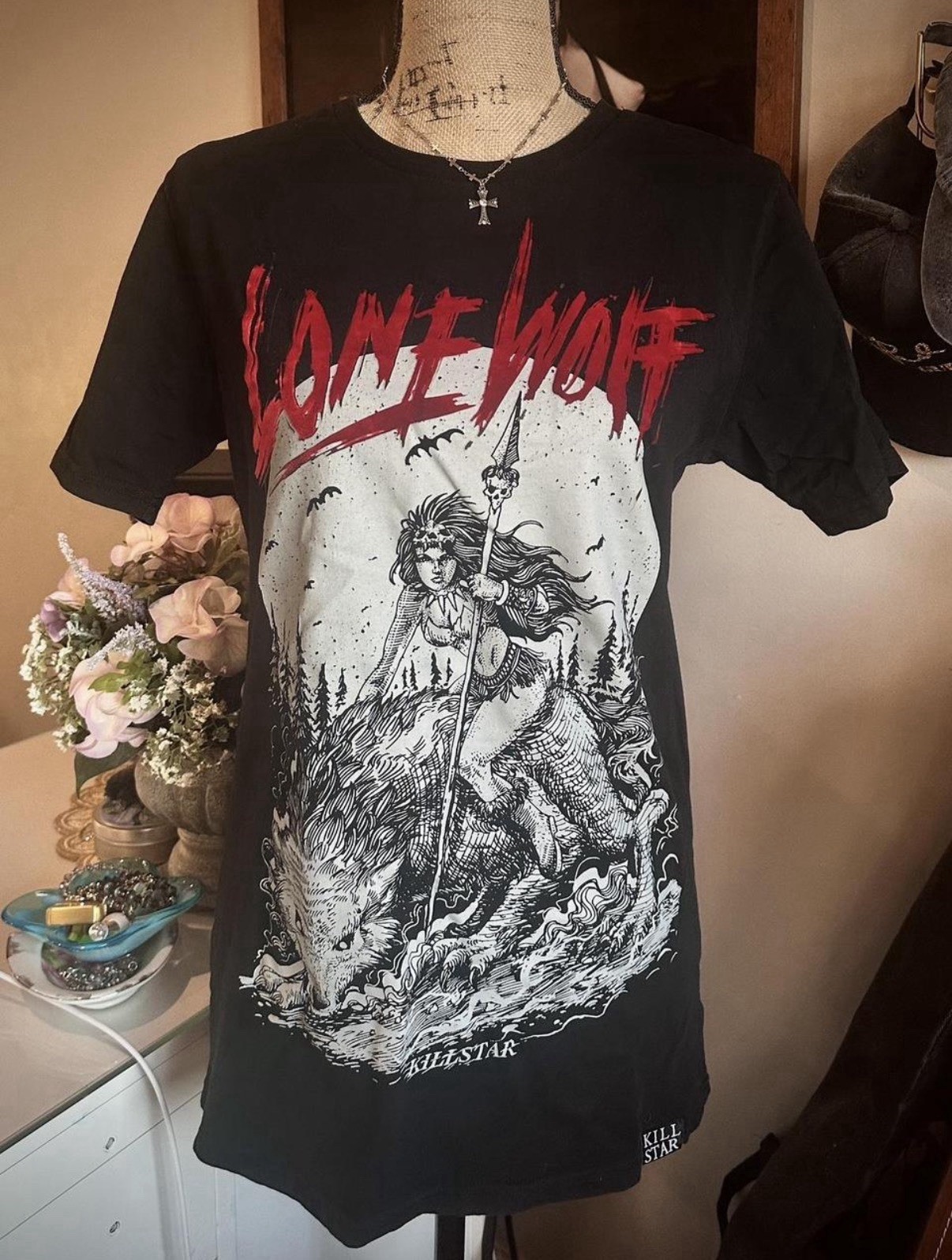 Killstar Lone Wolf Graphic Black Cotton Short Sleeve Crew Neck Men’s T-Shirt