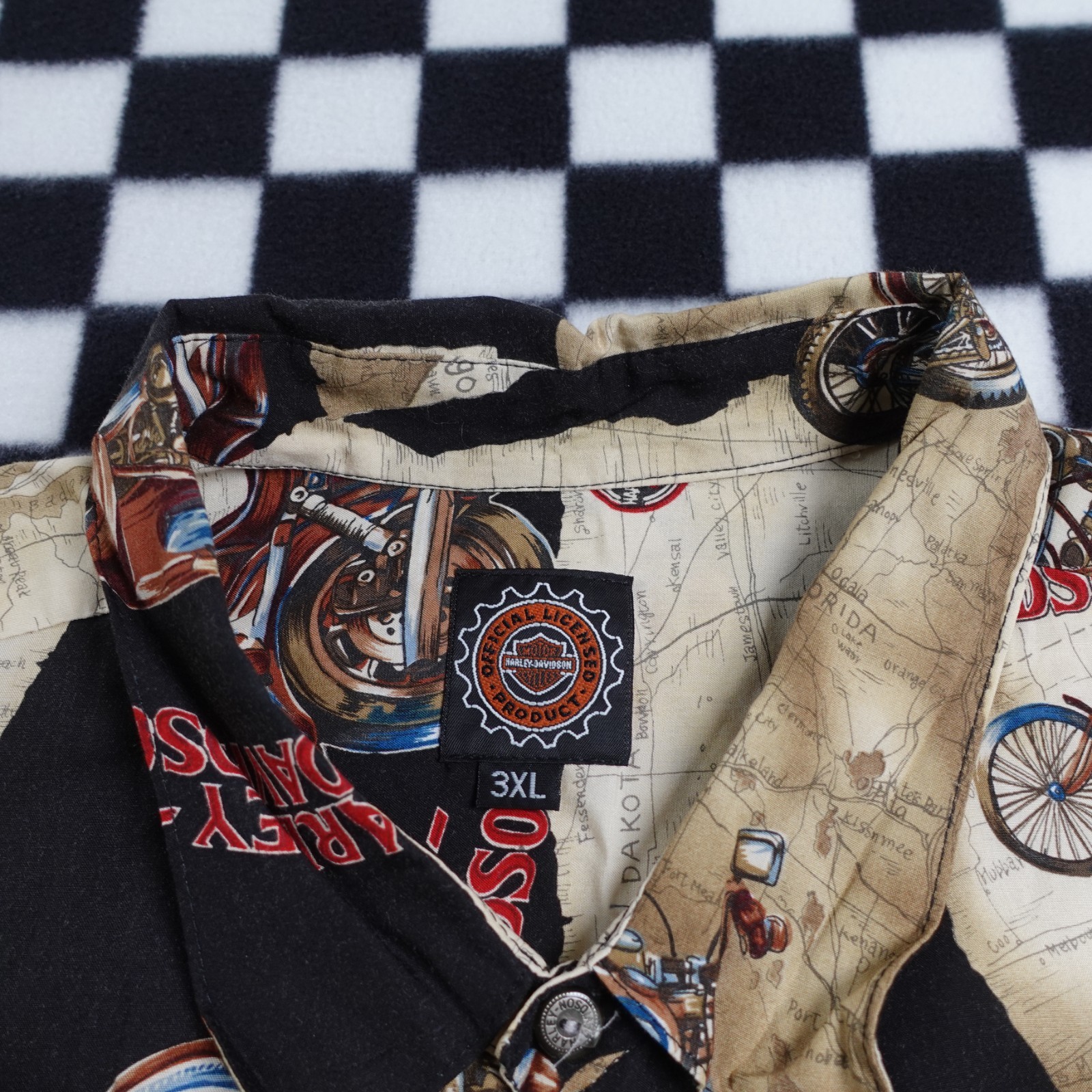 Vintage Harley Davison biker Hawaiian style all over print button up Shirt 3XL gallery