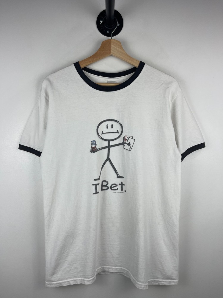 Vintage I Bet Gambling Comedy White Ringer Tee Size M