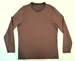 Bugatchi Men’s Long Sleeve Striped Crewneck Shirt XL 100% Cotton Black/Rust EUC