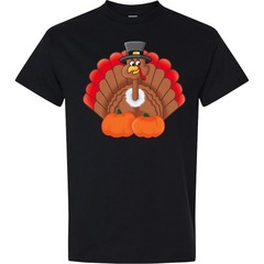Inktastic Thanksgiving Turkey With Pumpkin T-Shirt Pilgrim Hat Pumpkins T-Shirt