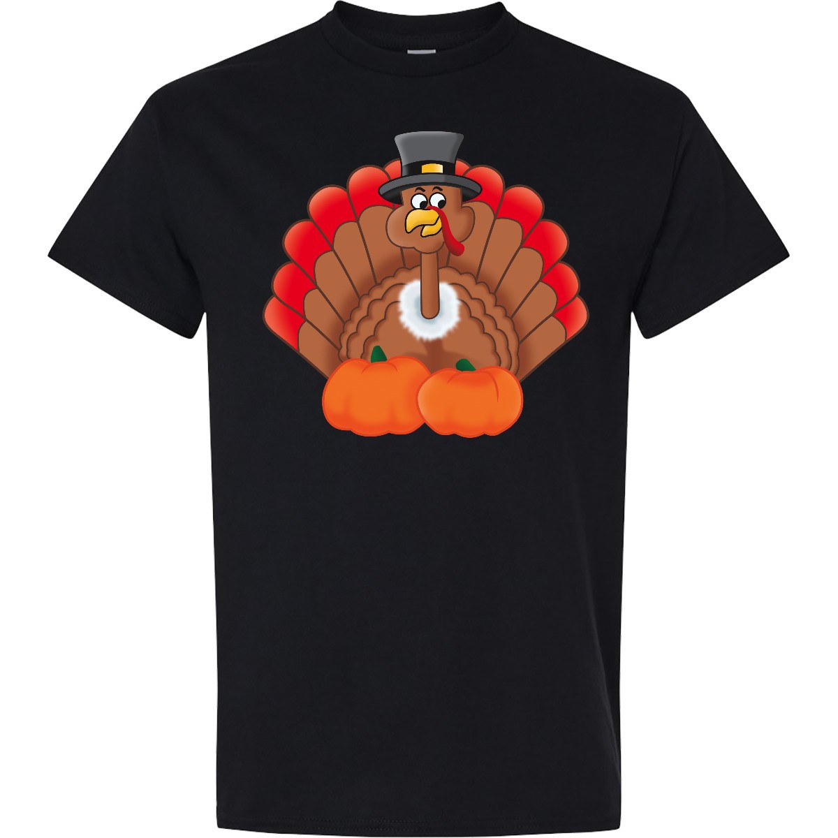 Inktastic Thanksgiving Turkey With Pumpkin T-Shirt Pilgrim Hat Pumpkins T-Shirt gallery