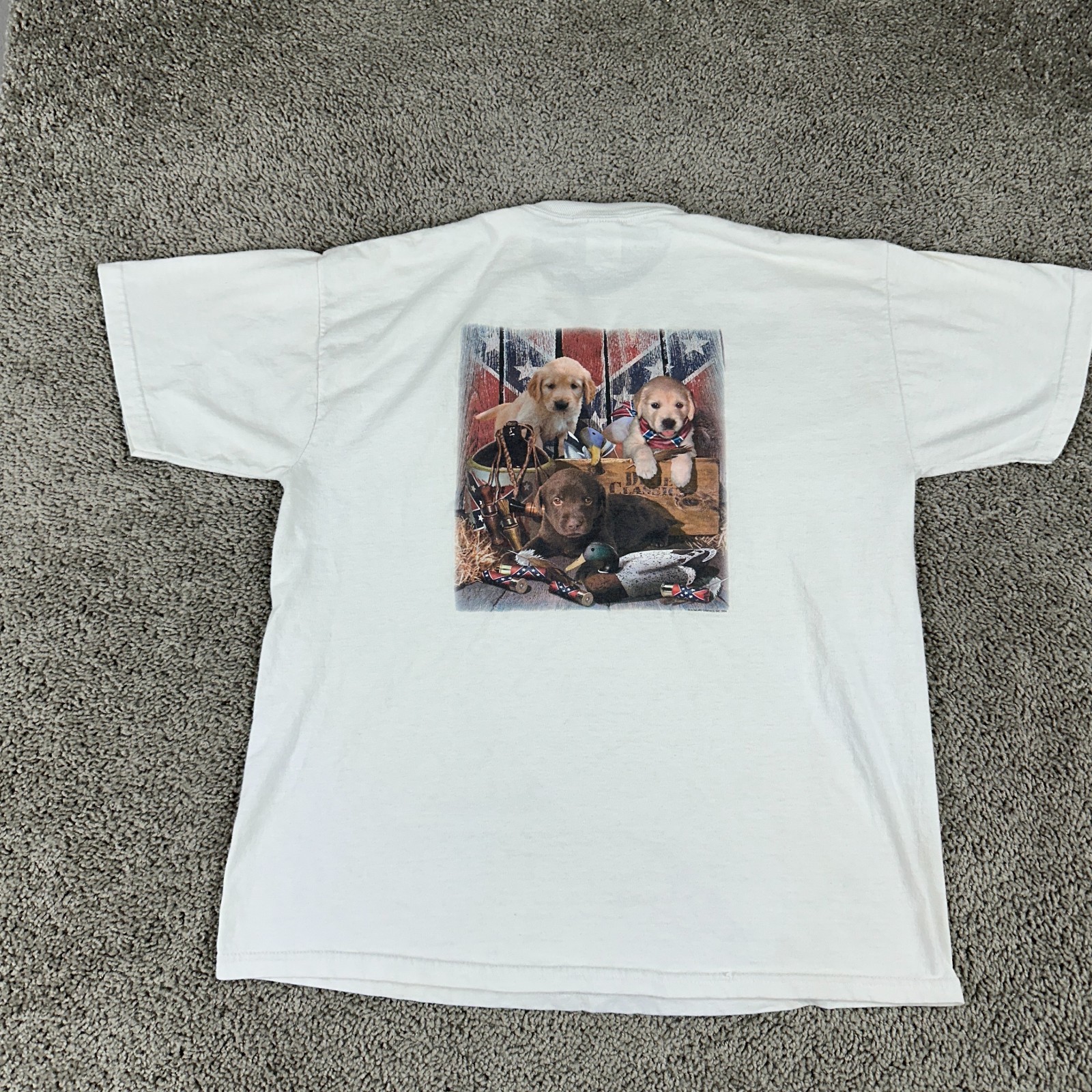 VINTAGE Dixie Classics Shirt Mens L White Red Puppies Rebel Short Sleeve READ gallery