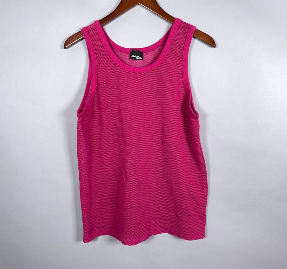 90s Fishnet Tank Top Men’s Medium Dark Pink Mesh See Through USA Made Locker Top