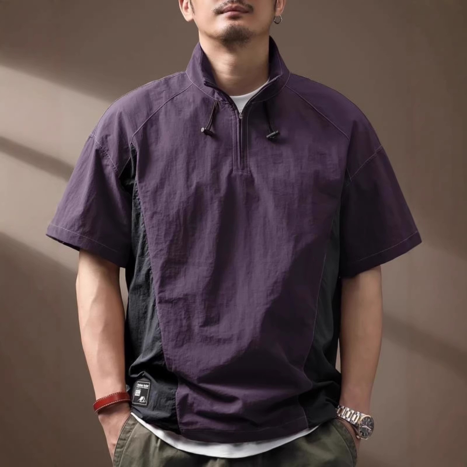 Functional Quick-drying T-shirt Mens Short-sleeve Stand-collar Polo Shirt gallery